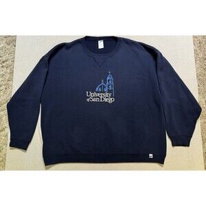 Vintage University Of San Diego Russell Athletic Crewneck Sweatshirt Blue 2XL